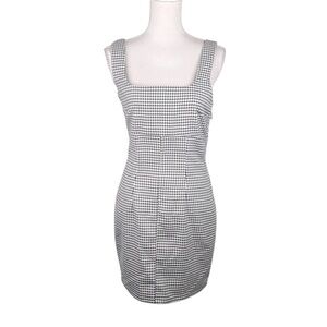 H&M Black & White Houndstooth Y2K 90's Grunge Sleeveless Mini Dress Size Small